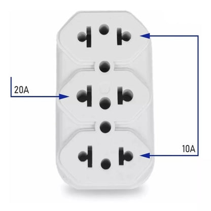 Adaptador 3 tomadas 10a/20a/10a kit com 3 unidades