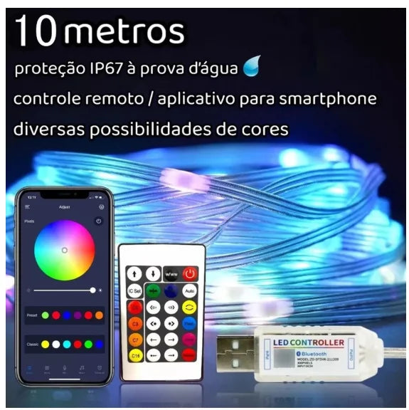 Fita Luzes Decorativas de LED com Cavalo Correndo Pisca Pisca Fita LED RGB 10M