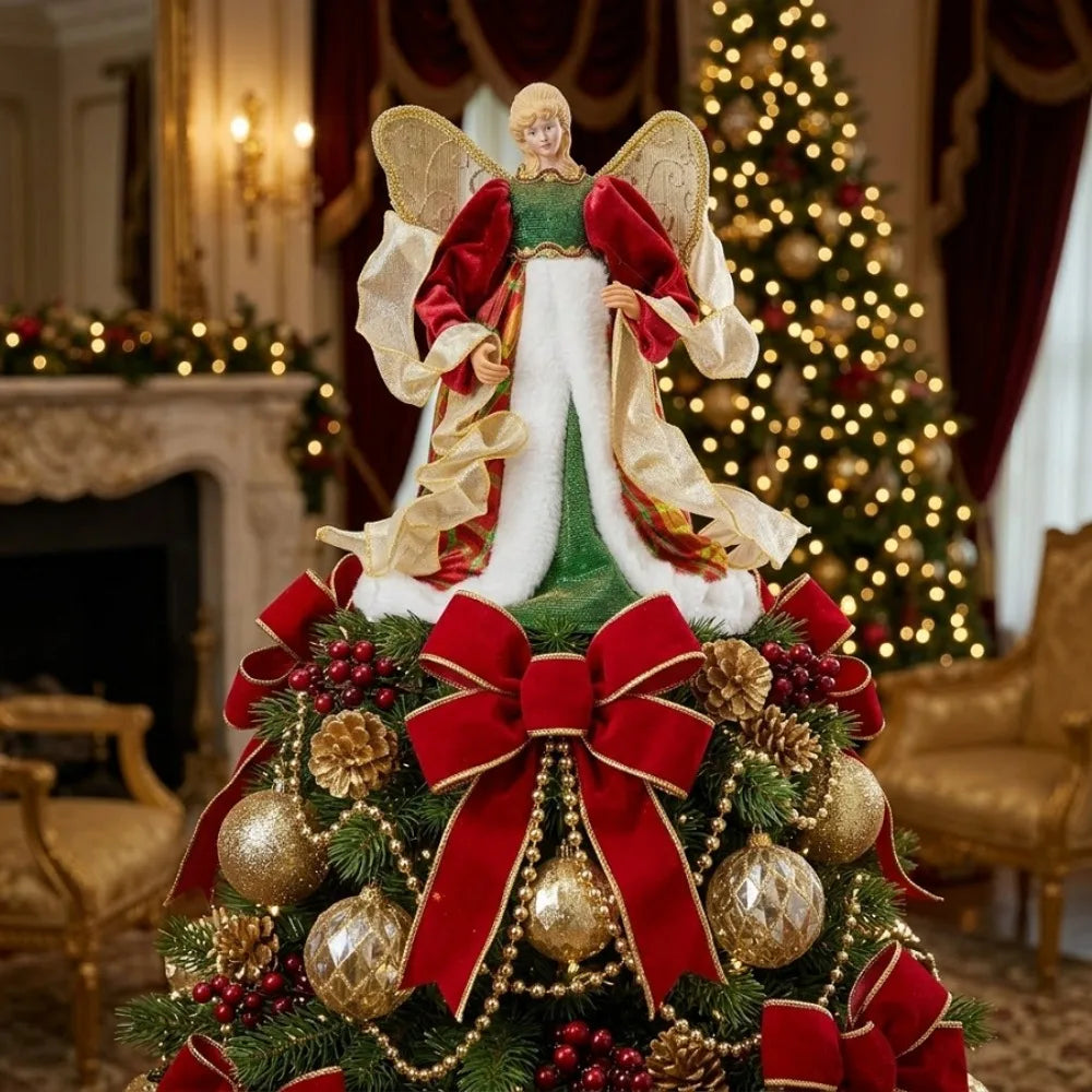 Ponteira de Árvore de Natal Tradicional em Formato de Anjo, Ponteira de Árvore de Natal para Shopping