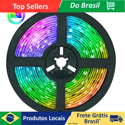 Fita LED Colorida Rolo com 5 Metros com 60 Leds por Metro Fita LED RGB 3528 Autoadesiva
