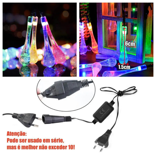 Luzes Solares De Natal, Tipo Gota, 5 Metros, Multicoloridas