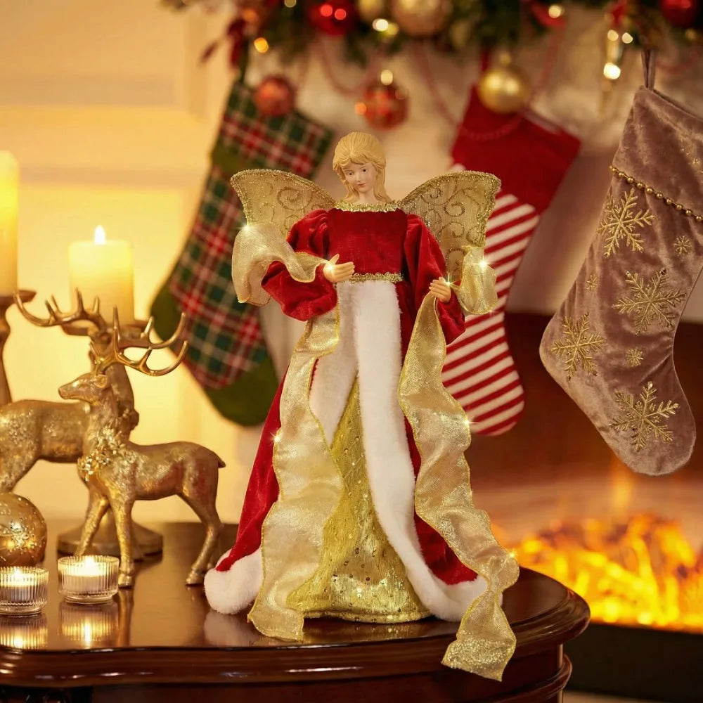 Ponteira de Árvore de Natal Tradicional em Formato de Anjo, Ponteira de Árvore de Natal para Shopping