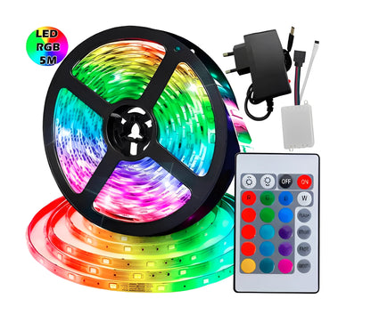 Fita Led 5050 RGB Colorida 5 M 12v IP65 + Controle E Fonte Tira LED RGB Luzes Led 5050