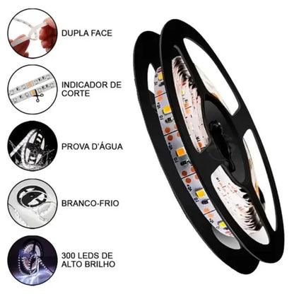 Fita 3528 | Rolo 5m 300 Leds | Dupla Face Para Decoração Natalina Externa(Branco 5M)