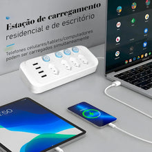 Carregar imagem no visualizador da galeria, Filtro de Linha Extensão Tomada Régua, 5 Tomadas, 2 Porta USB, 1 Porta USB Tipo-C
