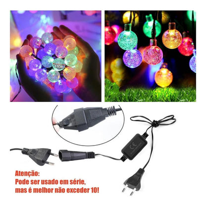 Bolinha Cristal Bola Fio Fada Cordão De Luz 10m 40 Leds