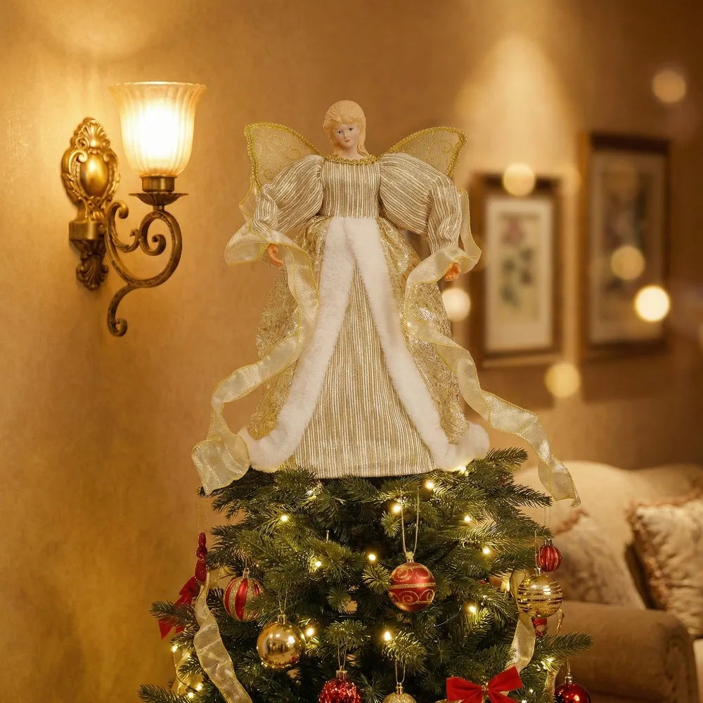 Ponteira de Árvore de Natal Tradicional em Formato de Anjo, Ponteira de Árvore de Natal para Shopping