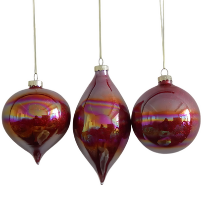 Bola de Natal Vidro Iridescente Borgonha Studio Ornamento de Bola de Nariz Tão Brilhante