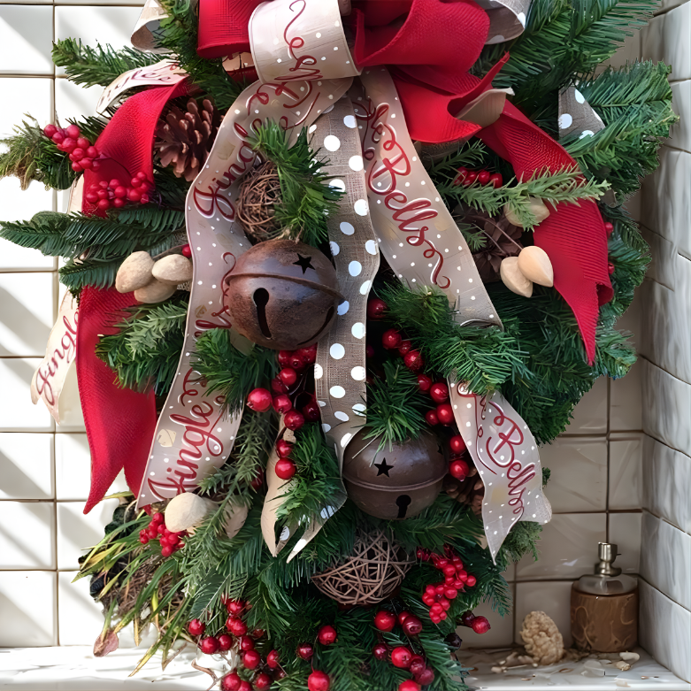 Guirlanda de Natal Enfeite de Natal, Coroa de Fita, Pinha, Porta, Suporte de Lágrima, Coroa