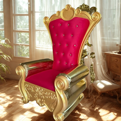 Poltrona Estofada do Papai Noel de Madeira Cor Dourado e Capitonê