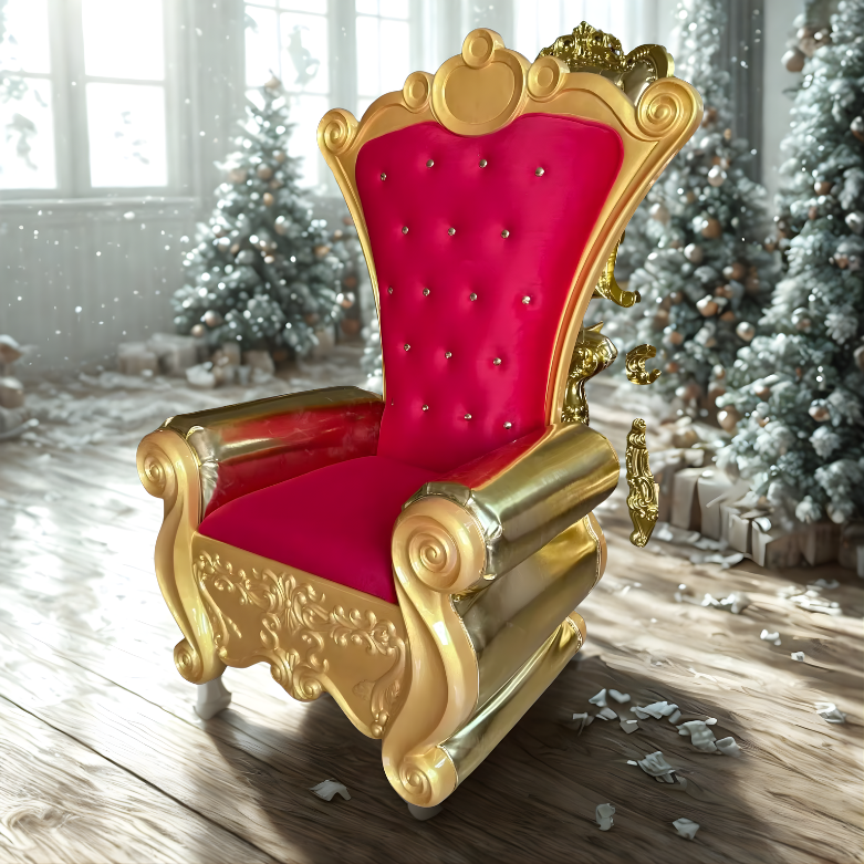 Poltrona Estofada do Papai Noel de Madeira Cor Dourado e Capitonê