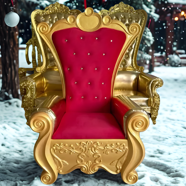 Poltrona Estofada do Papai Noel de Madeira Cor Dourado e Capitonê