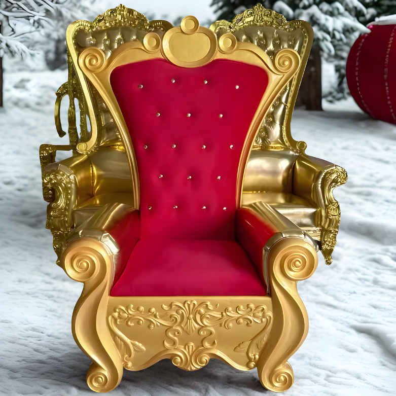 Poltrona Estofada do Papai Noel de Madeira Cor Dourado e Capitonê