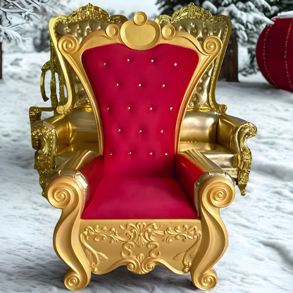 Poltrona Estofada do Papai Noel de Madeira Cor Dourado e Capitonê