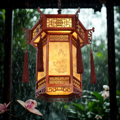 Luminária pendente de lanterna de madeira vermelha estilo chinês, abajur retrô