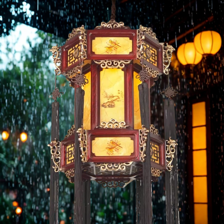 Luminária de madeira retrô Lustre antigo chinês, luminária pendente de lanterna palácio