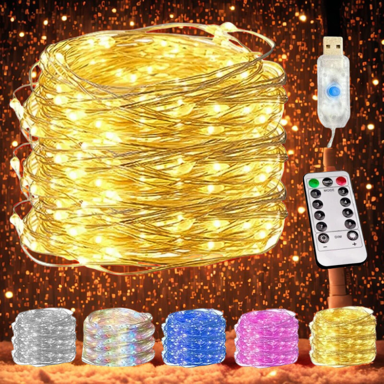 Luzes decorativas LED Fio De Fada Cordão Led 10 Metros 100 Leds Usb C/ Controle