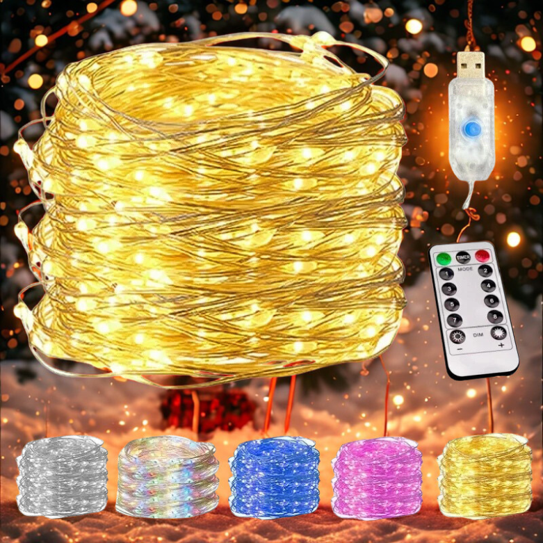 Luzes decorativas LED Fio De Fada Cordão Led 10 Metros 100 Leds Usb C/ Controle