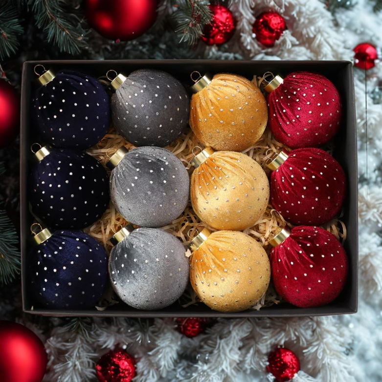 Bola de Natal de veludo bolas de enfeites de Natal de veludo de 8 cm para o Natal, 12 peças