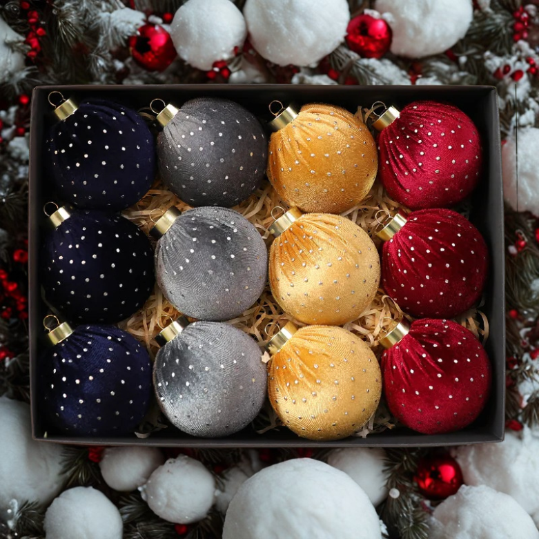 Bola de Natal de veludo bolas de enfeites de Natal de veludo de 8 cm para o Natal, 12 peças