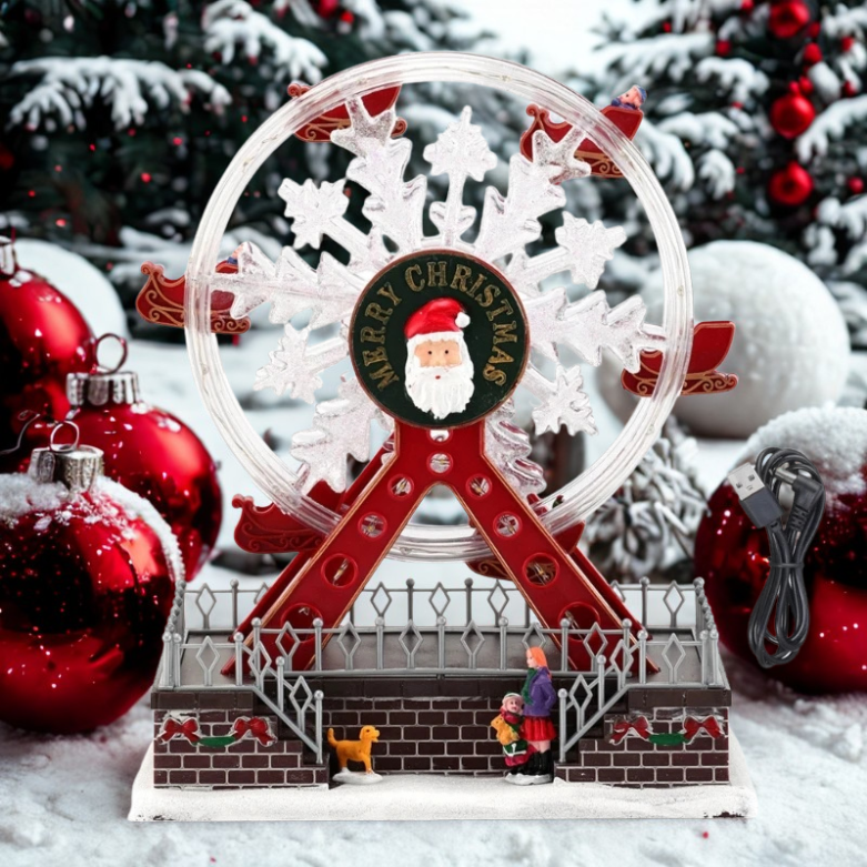 Roda-gigante rotativa de Natal de 28 cm com luzes LED, acompanhada música alegre Natal