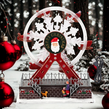 Roda-gigante rotativa de Natal de 28 cm com luzes LED, acompanhada música alegre Natal