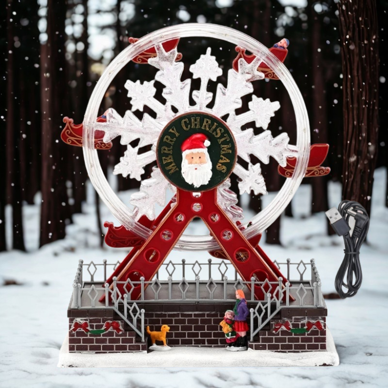 Roda-gigante rotativa de Natal de 28 cm com luzes LED, acompanhada música alegre Natal