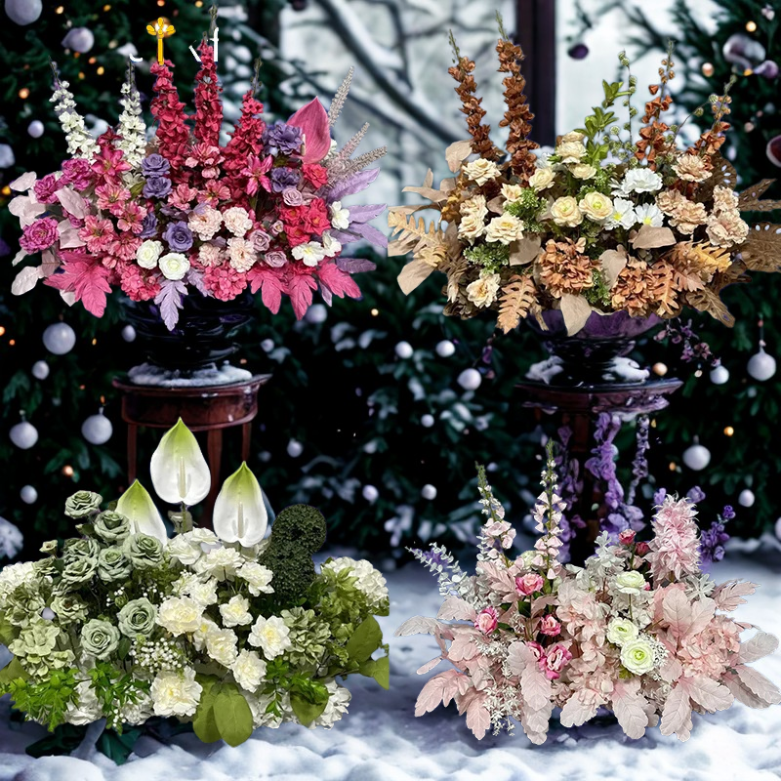 Flores artificiais de Natal Decoração de Natal, Folhagem natalina, arranjo natal, decoração