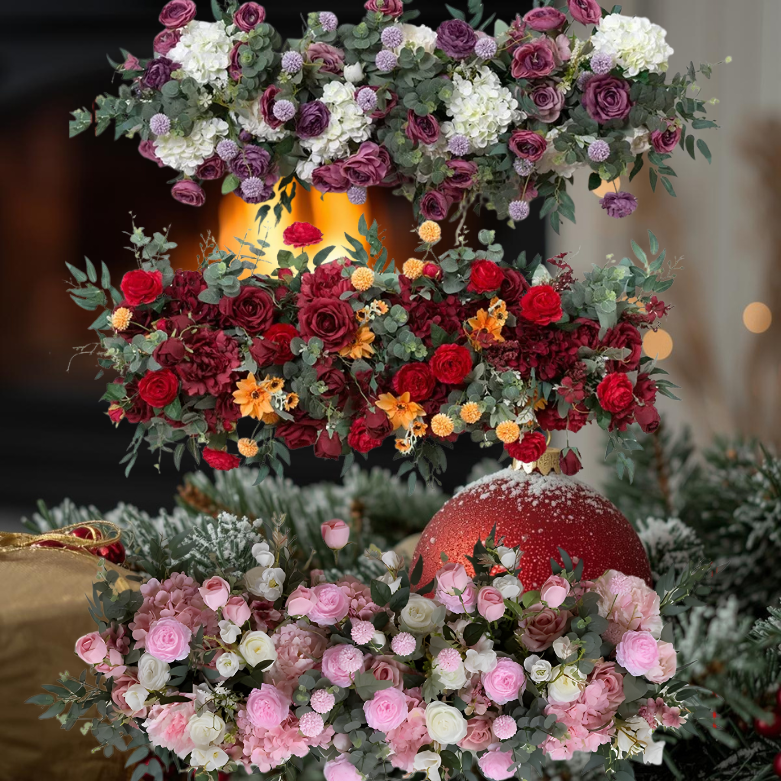 Flores decorações de Natal, 4 estilos de poinsétias artificiais de flores de Natal purpurina