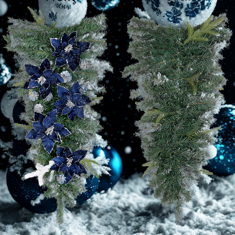 Guirlanda de Natal Azul Escuro em forma de gota para escadas de Natal, guirlandas Natal