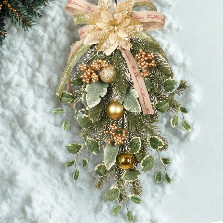 Guirlandas Coroa de Natal Guirlandas Coroa dourada com formato de sino e folhas pinheiro