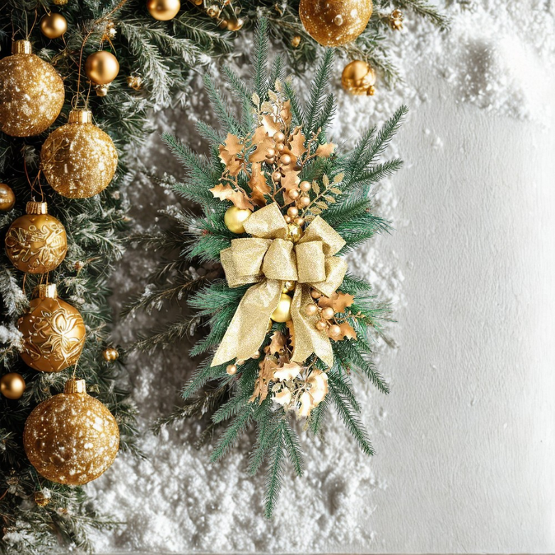 Guirlanda de Natal artificial, luzes de Natal sem fio, guirlanda rústica para escada Natal