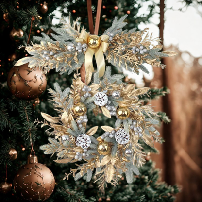 Guirlandas de Natal para porta da frente, guirlanda de Natal dourada de 18 polegadas galhos