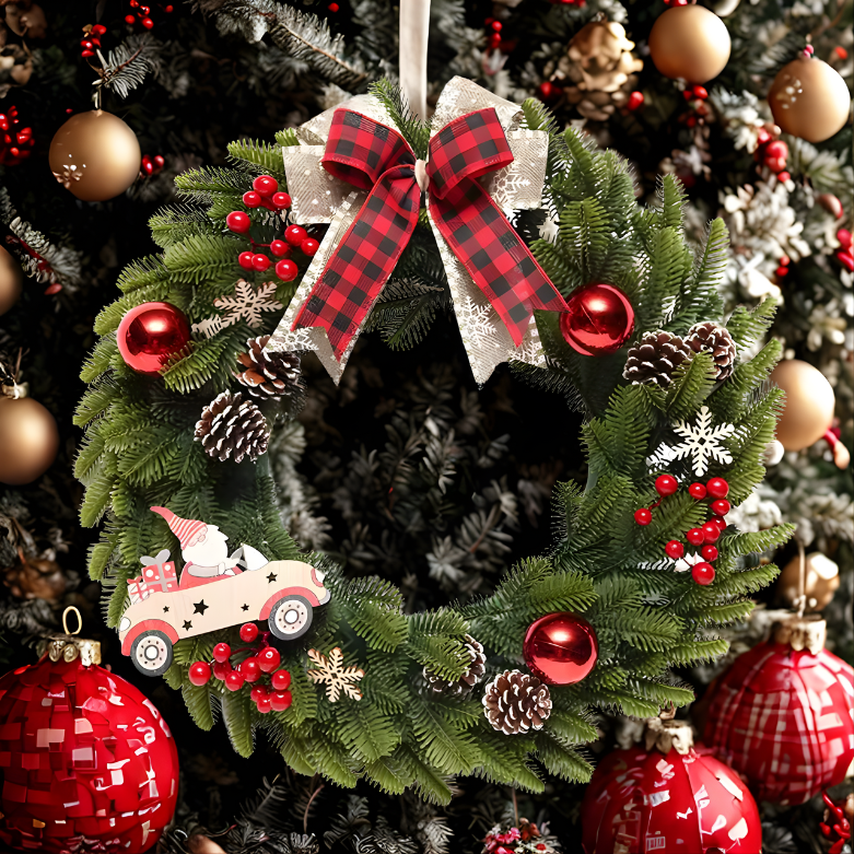 Guirlanda Natal Xadrez em cone pinheiro vermelho vigas grandes artificiais para porta Natal