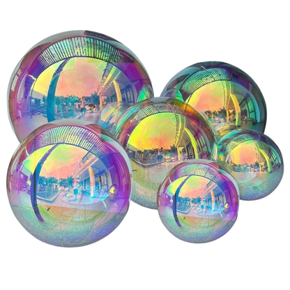 Bola Espelhada Inflável Gigante 6 Peças com Bomba de Ar, Conjunto de Esferas Coloridas