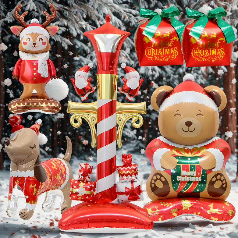 Kit de Balões de Natal, Decoração de Natal com Papai Noel e Boneco de Neve e Presente