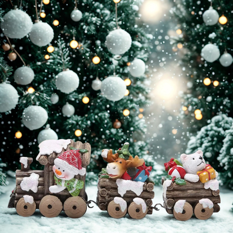 Trem de madeira com personagens de Natal Decoração de Natal Decoração Casa Interior