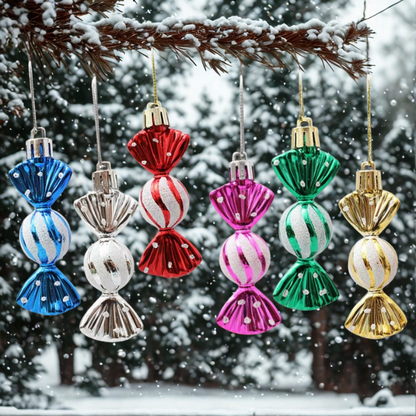 Bola de Natal e formato bala 6 peças leves doces cana decoração árvore natal ornamentos