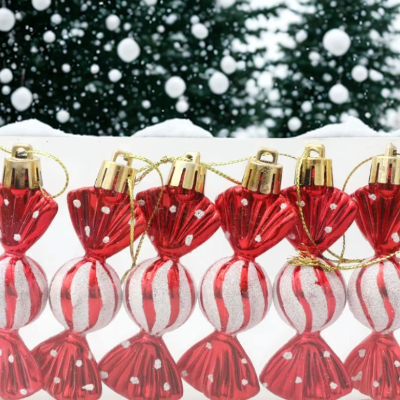 Bola de Natal e formato bala 6 peças leves doces cana decoração árvore natal ornamentos
