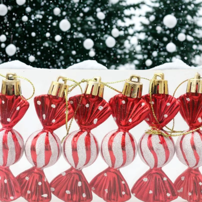 Bola de Natal e formato bala 6 peças leves doces cana decoração árvore natal ornamentos