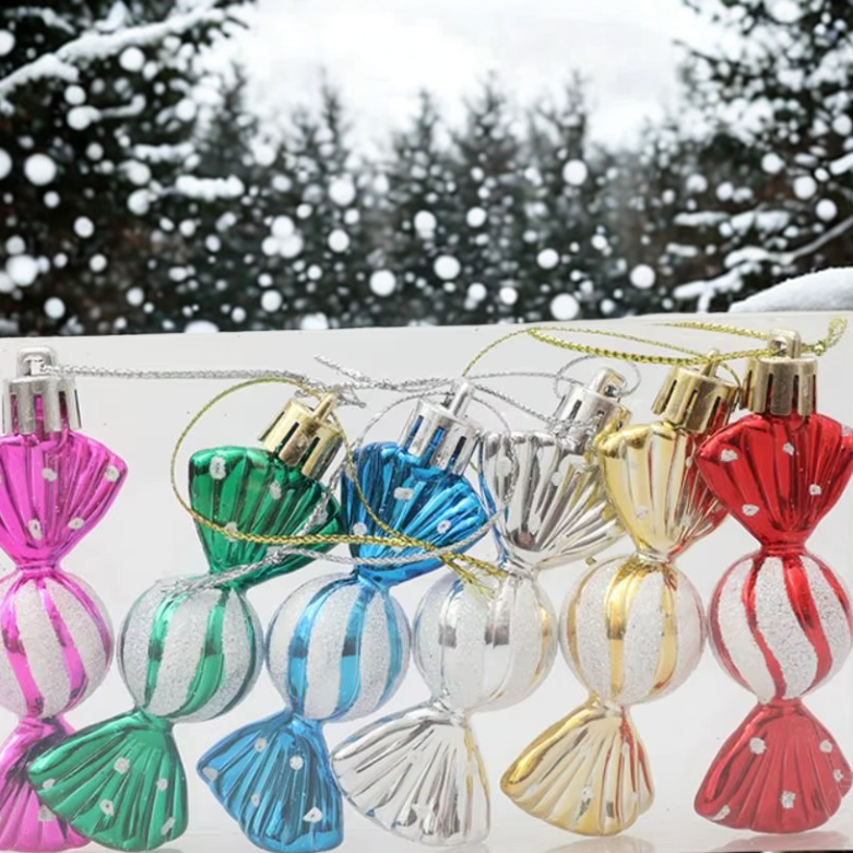 Bola de Natal e formato bala 6 peças leves doces cana decoração árvore natal ornamentos