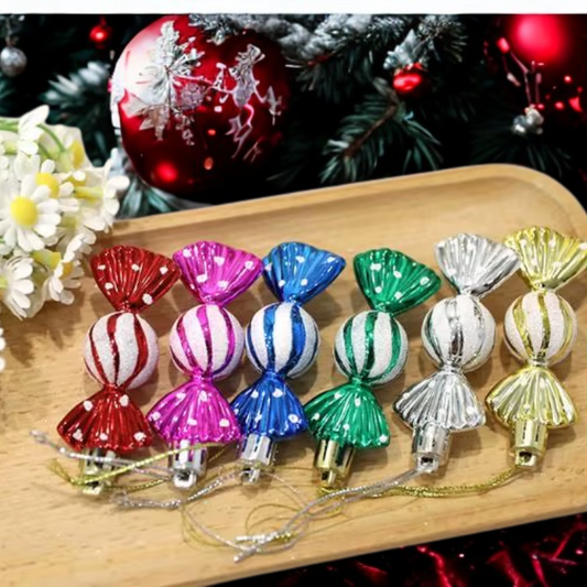 Bola de Natal e formato bala 6 peças leves doces cana decoração árvore natal ornamentos