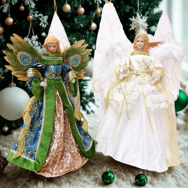 Anjo decorativo para árvore de natal enfeite de árvore de anjo Natal de 40,64cm com asas
