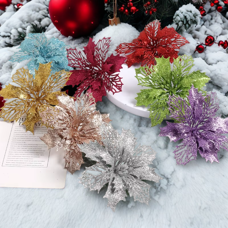 Flores pingente glitter natal 10 Peças natal de simulação de plástico decorativa de flores