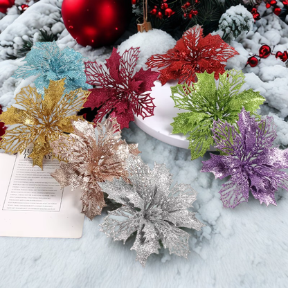 Flores pingente glitter natal 10 Peças natal de simulação de plástico decorativa de flores