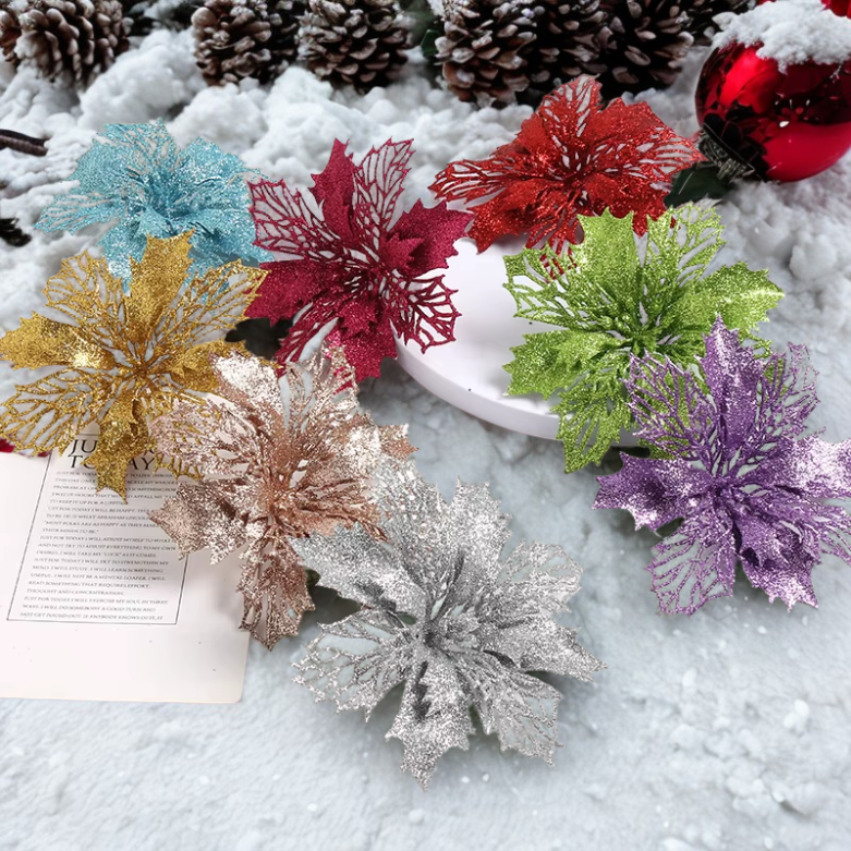 Flores pingente glitter natal 10 Peças natal de simulação de plástico decorativa de flores