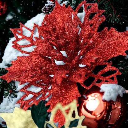 Flores pingente de Natal 10 Unidades de Flores de Poinsétia Com Glitter de Natal, Flores