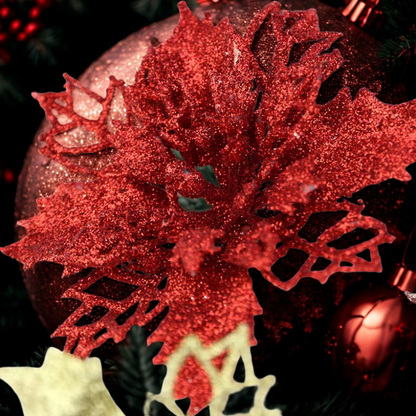 Flores pingente de Natal 10 Unidades de Flores de Poinsétia Com Glitter de Natal, Flores