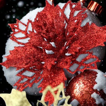 Flores pingente de Natal 10 Unidades de Flores de Poinsétia Com Glitter de Natal, Flores