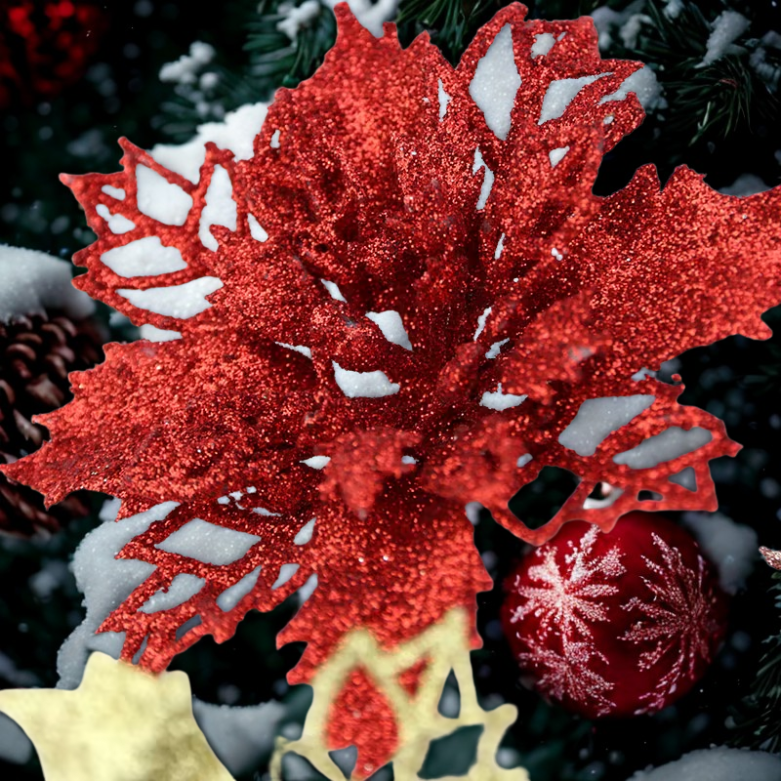 Flores pingente de Natal 10 Unidades de Flores de Poinsétia Com Glitter de Natal, Flores